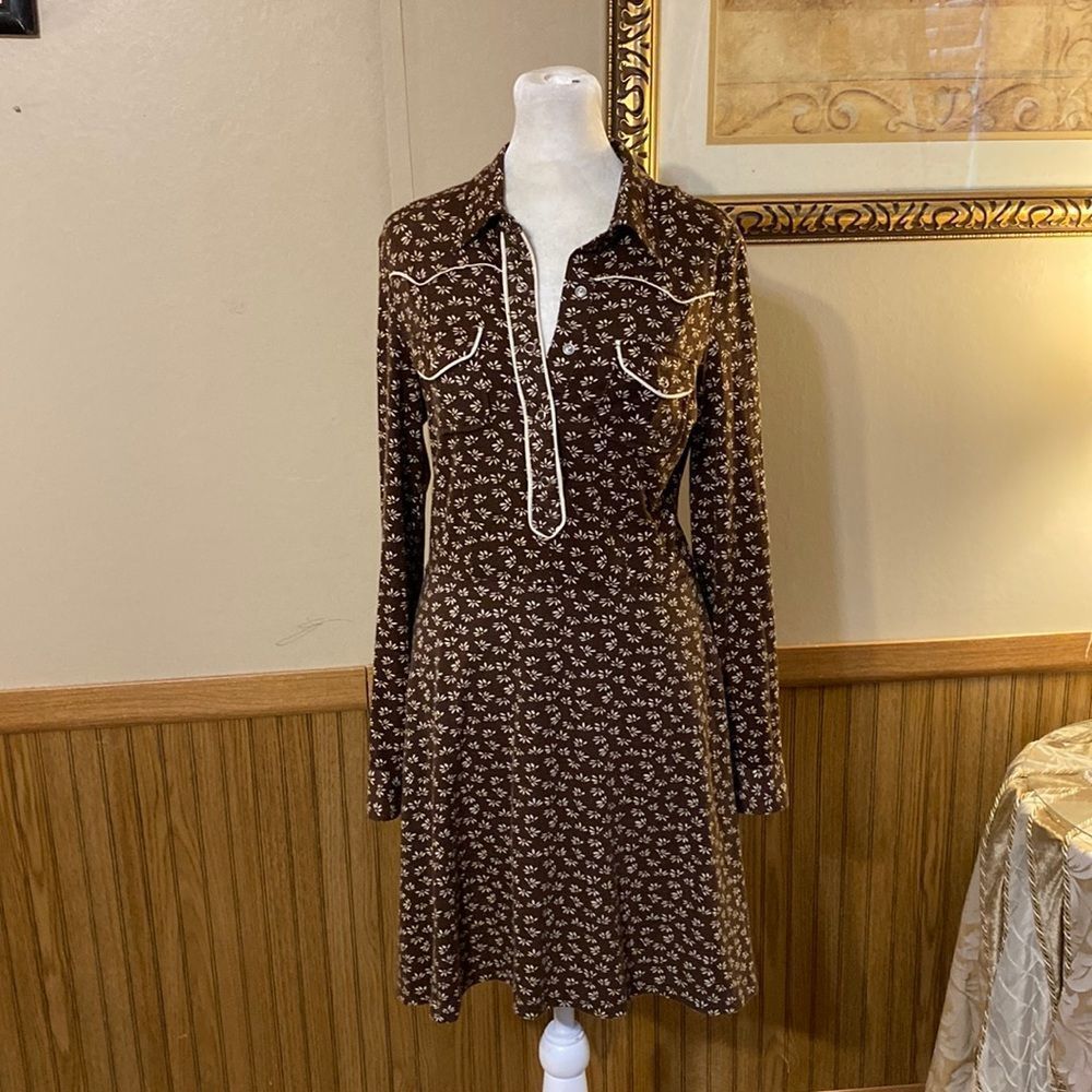 Salt and pepper western dress with ivory pinstripes. Size small. Great w/ boots